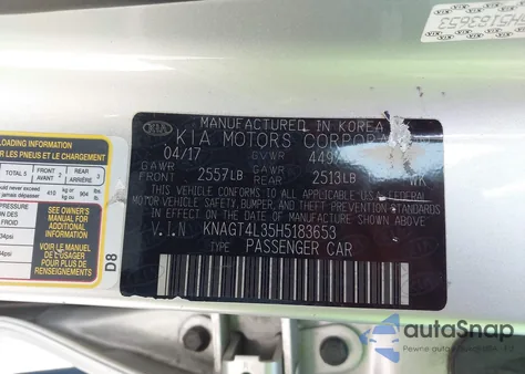 2017 Kia Optima Lx из США, поврежденный, VIN KNAGT4L35H5183653